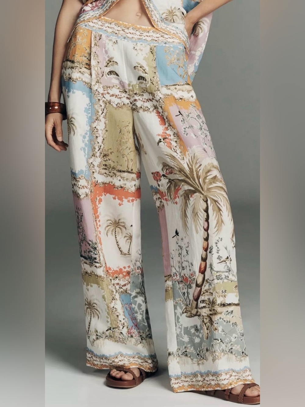 Ranna Gill Wide Leg Pants Tropical Print Size Small